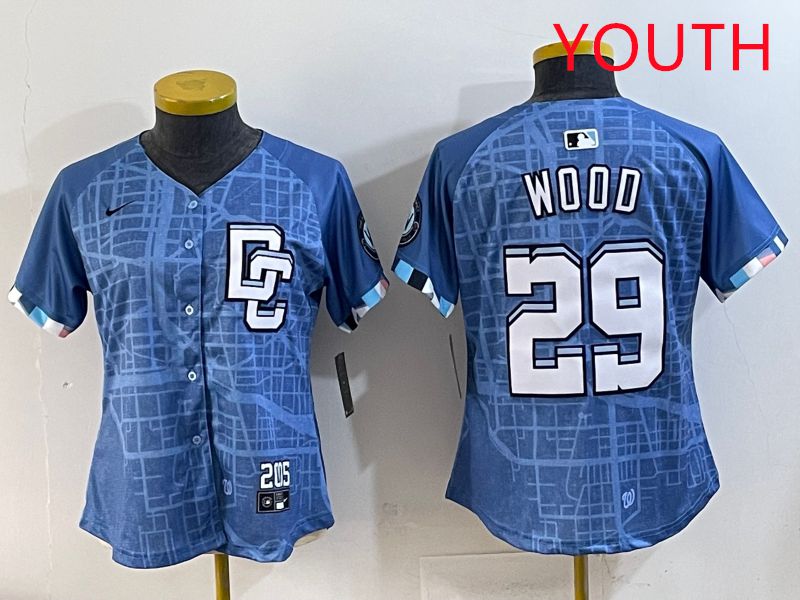 Youth Washington Nationals #29 Wood Blue Joint Name 2025 Nike MLB Jersey style 1->youth mlb jersey->Youth Jersey